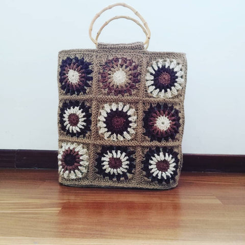 borsa uncinetto di juta naturale granny squares